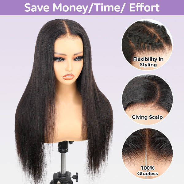 Sleek Straight Pre-cut 7x5 HD Lace Wear Go Glueless Wig with Bleached Invisible Knots