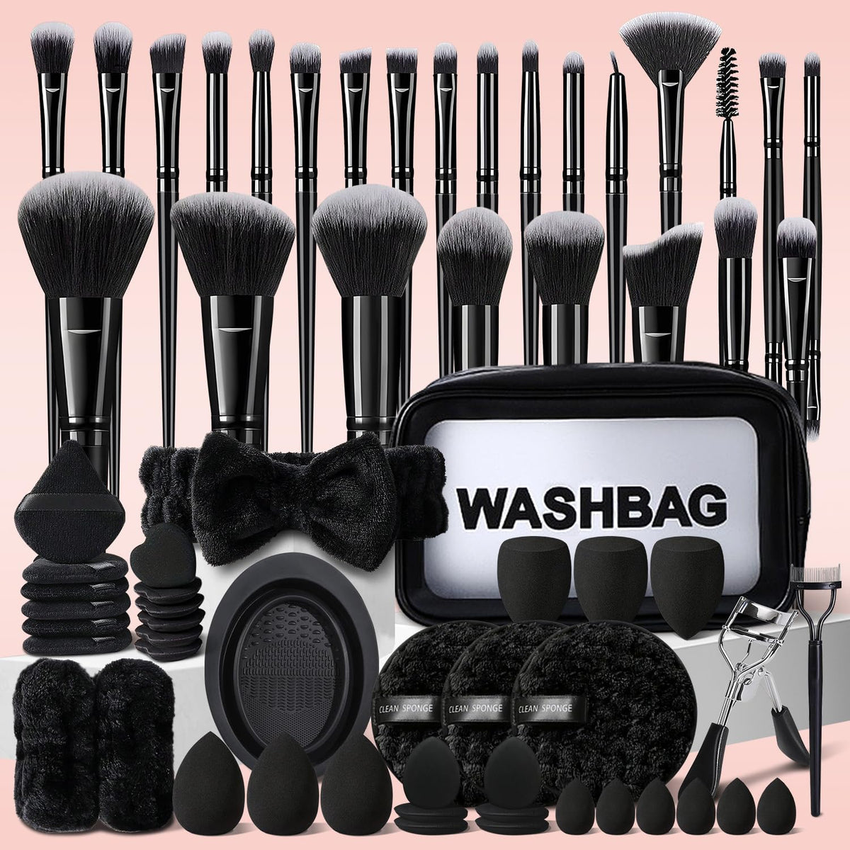 70Pcs Pink Makeup Brushes Set - Professional Multi-functional Kit with Case and Accessories