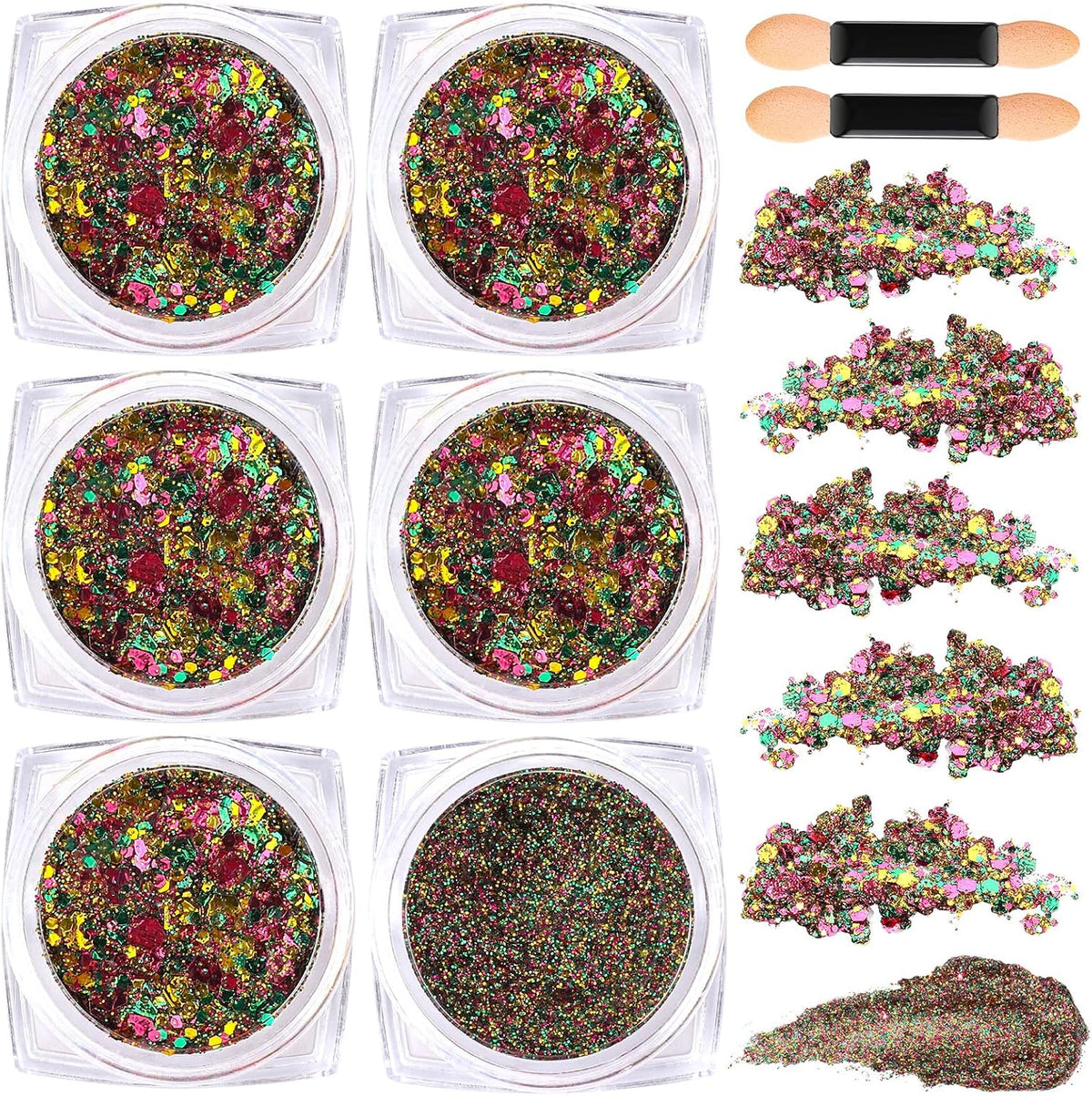 6 Colors Glow in The Dark Glitter Gel for Face, Body, and Hair - UV Black Light Party Makeup