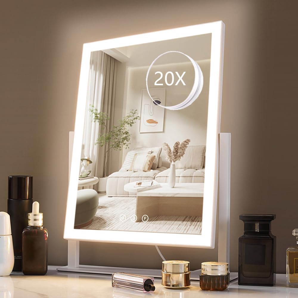 Lighted Hollywood Vanity Makeup Mirror, 17.3" x 13" with 3 Color Modes and 5X Magnification