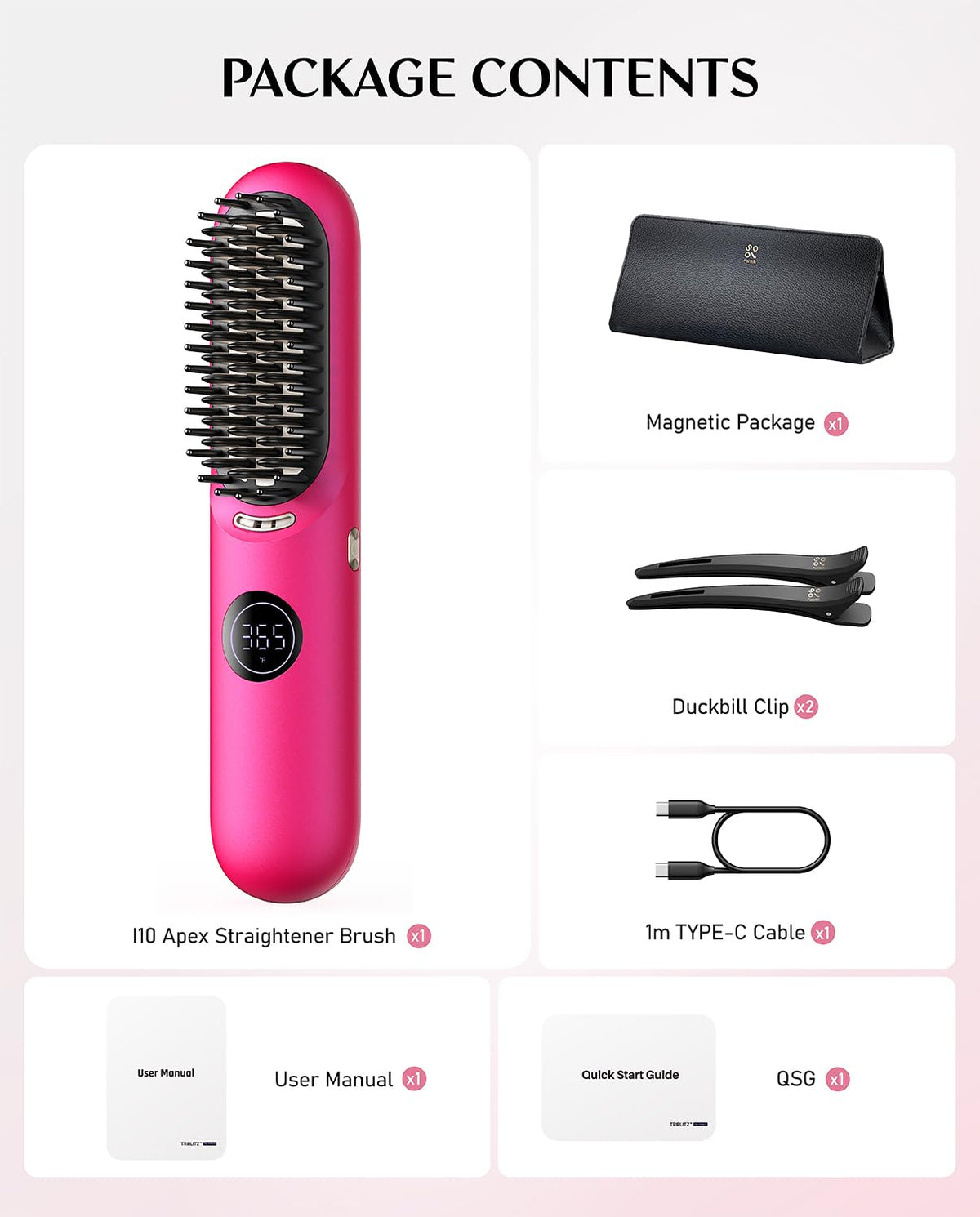 Portable Hair Straightener Brush, Cordless Straightening Comb with Large Heating Area & Ceramic Coating - Pink