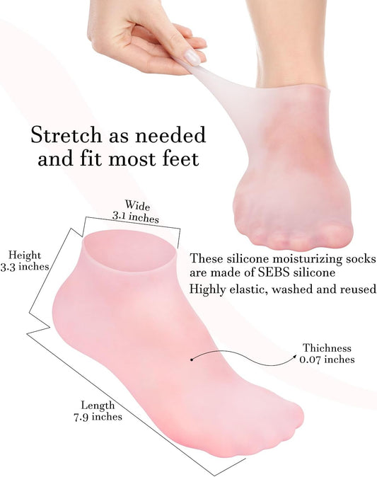 Silicone Moisturizing Socks for Dry Cracked Feet, Soft Gel Spa Pedicure Socks for Heel Care, Pink