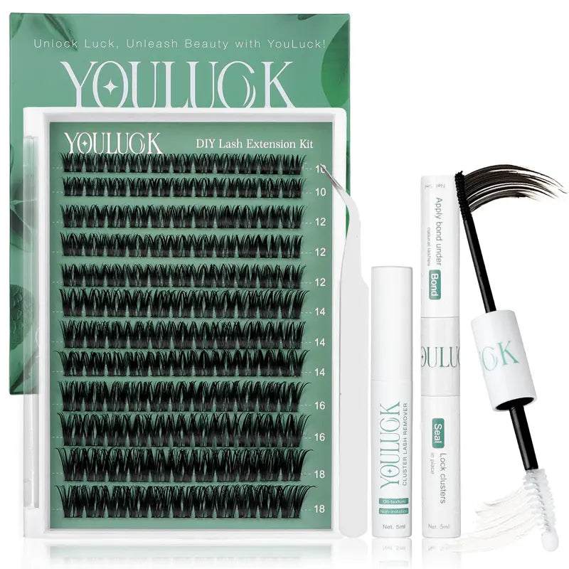 DIY Lash Extension Kit - Waterproof Fluffy Individual Clusters with Bond, Seal and Remover