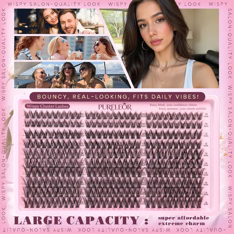 Lash Clusters Kit Wispy Natural DIY Eyelash Extensions 10-16mm 300pcs C Curl Individual Eyelashes