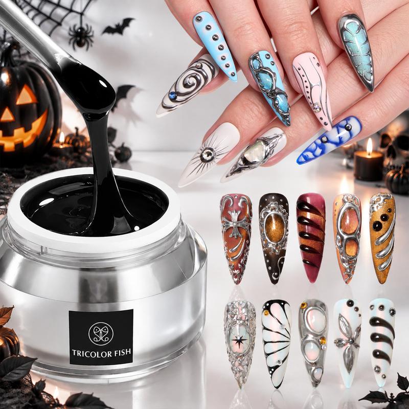 Black 3D Nail Gel 4-in-1, 35g Strong Adhesive and Top Coat for Nail Art