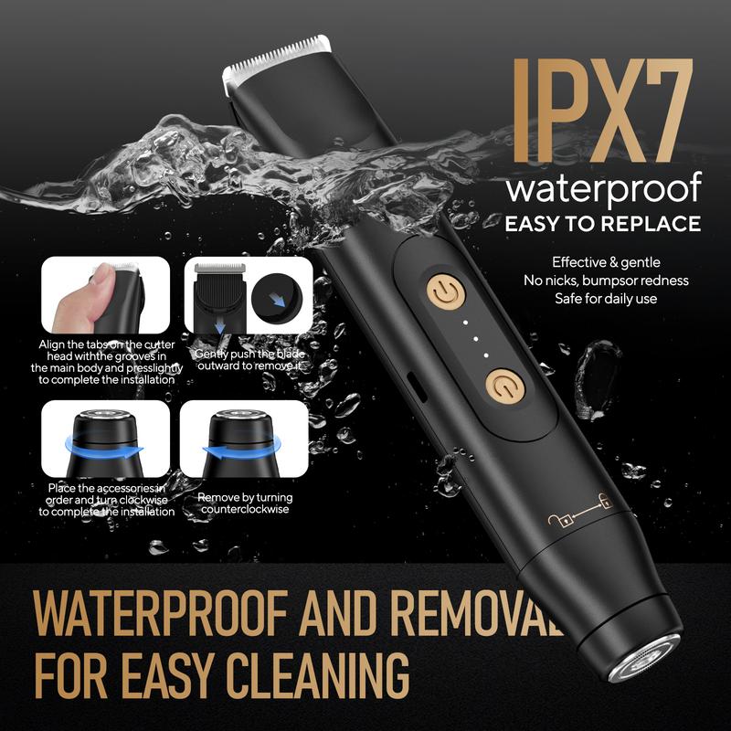 Electric Groin and Body Hair Trimmer with Dual Heads and Ceramic Blades