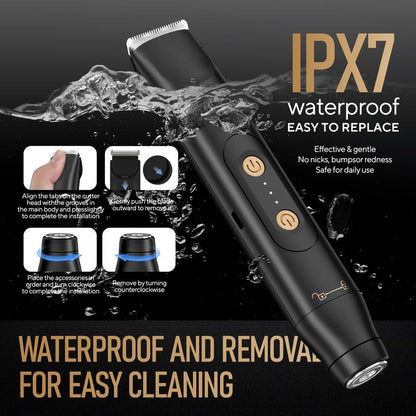 Electric Groin and Body Hair Trimmer with Dual Heads and Ceramic Blades