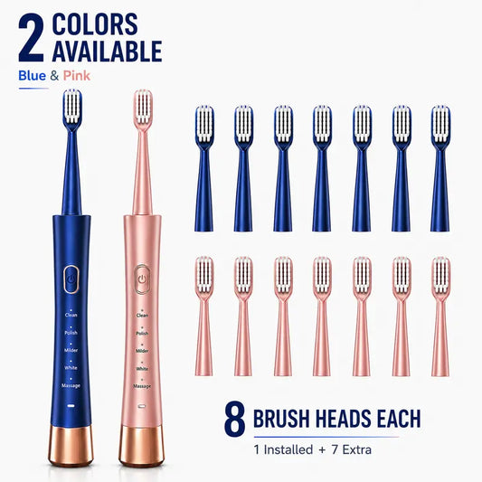 Adults' Type-C Rechargeable Electric Toothbrush with 8 Brush Heads, 5 Modes & Timer