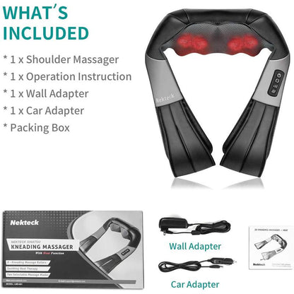 Ergonomic Shiatsu Neck and Back Massager with Soothing Heat and 8 Deep-Kneading Nodes