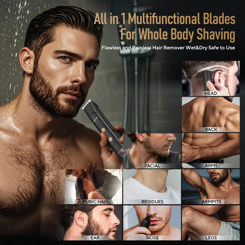 Electric Groin and Body Hair Trimmer with Dual Heads and Ceramic Blades