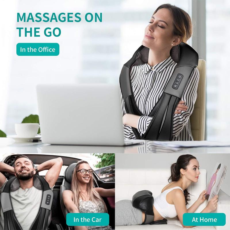 Ergonomic Shiatsu Neck and Back Massager with Soothing Heat and 8 Deep-Kneading Nodes
