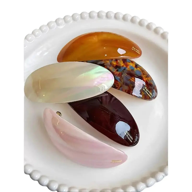 5 Pack French Style Acrylic Hair Barrettes - Large Oval Tortoise Shell Non-Slip Clips for Thick and Thin Hair
