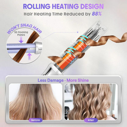 One Touch Airflow Styler Pro - Silver Purple Cool Air Auto-Rotating Curling Iron for 5 Min Quick Styling
