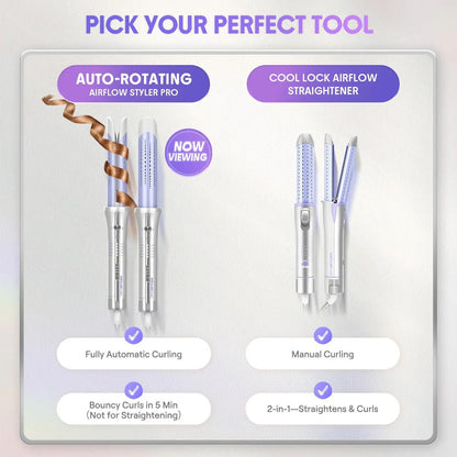 One Touch Airflow Styler Pro - Silver Purple Cool Air Auto-Rotating Curling Iron for 5 Min Quick Styling