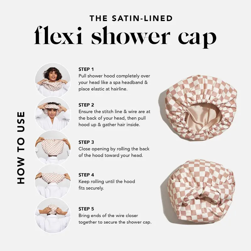 Luxury Reusable Waterproof Shower Cap - Flexi Satin Lined, Quick-dry, Adjustable for All Hair Types