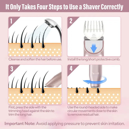 2-in-1 Electric Bikini Trimmer and Shaver for Women, IPX7 Waterproof Rechargeable Razor