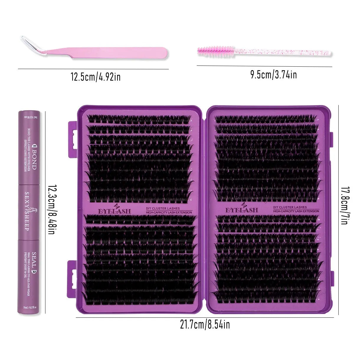 Lash Clusters Kit, 594-720pcs, 9-18mm D Curl, 30D-150D Natural Volume Individual Eyelash Set