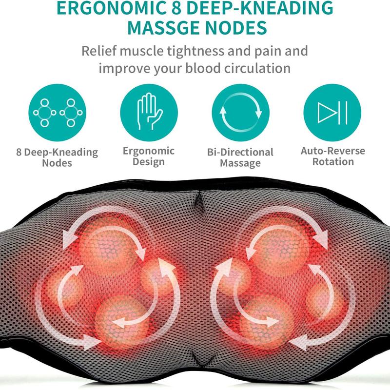 Ergonomic Shiatsu Neck and Back Massager with Soothing Heat and 8 Deep-Kneading Nodes