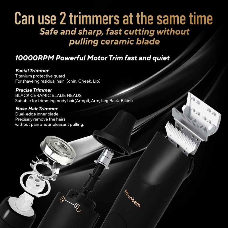 Electric Groin and Body Hair Trimmer with Dual Heads and Ceramic Blades