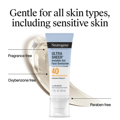 Ultra Sheer Invisible Gel Face Sunscreen Broad Spectrum SPF 40, 1.7 Oz