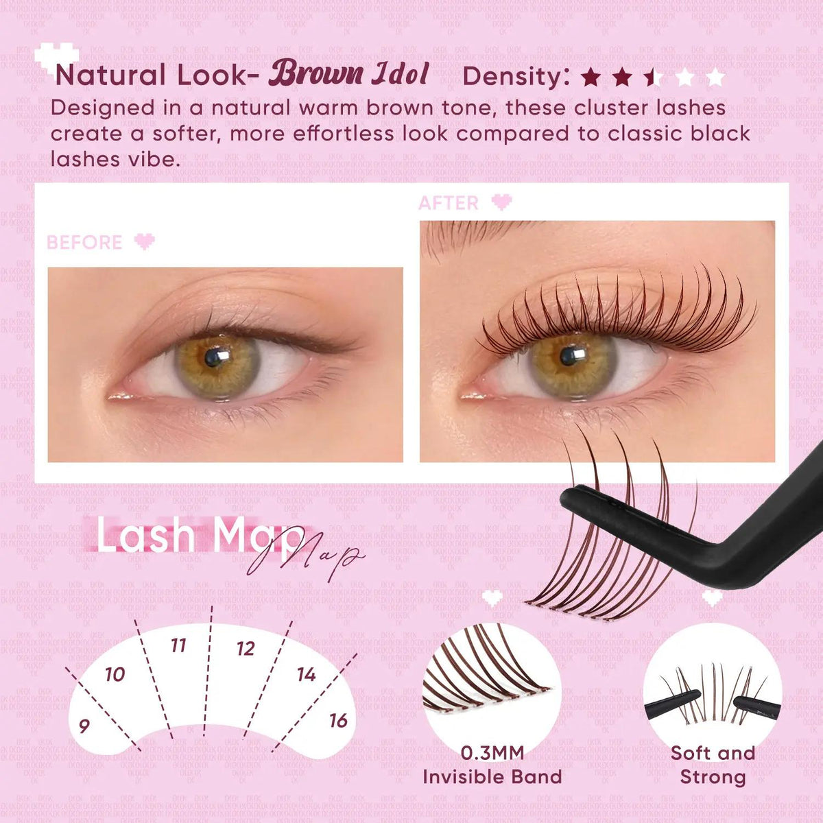 Brown Lash Clusters Kit - D Curl Wispy DIY Eyelash Extension for Natural Makeup