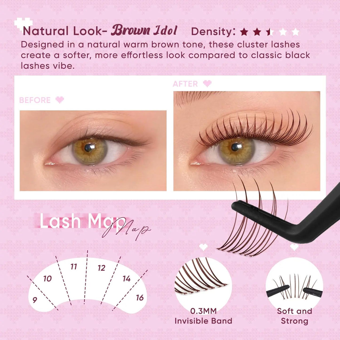 Premium Brown Lash Clusters Kit - D Curl Wispy DIY Eyelash Extensions