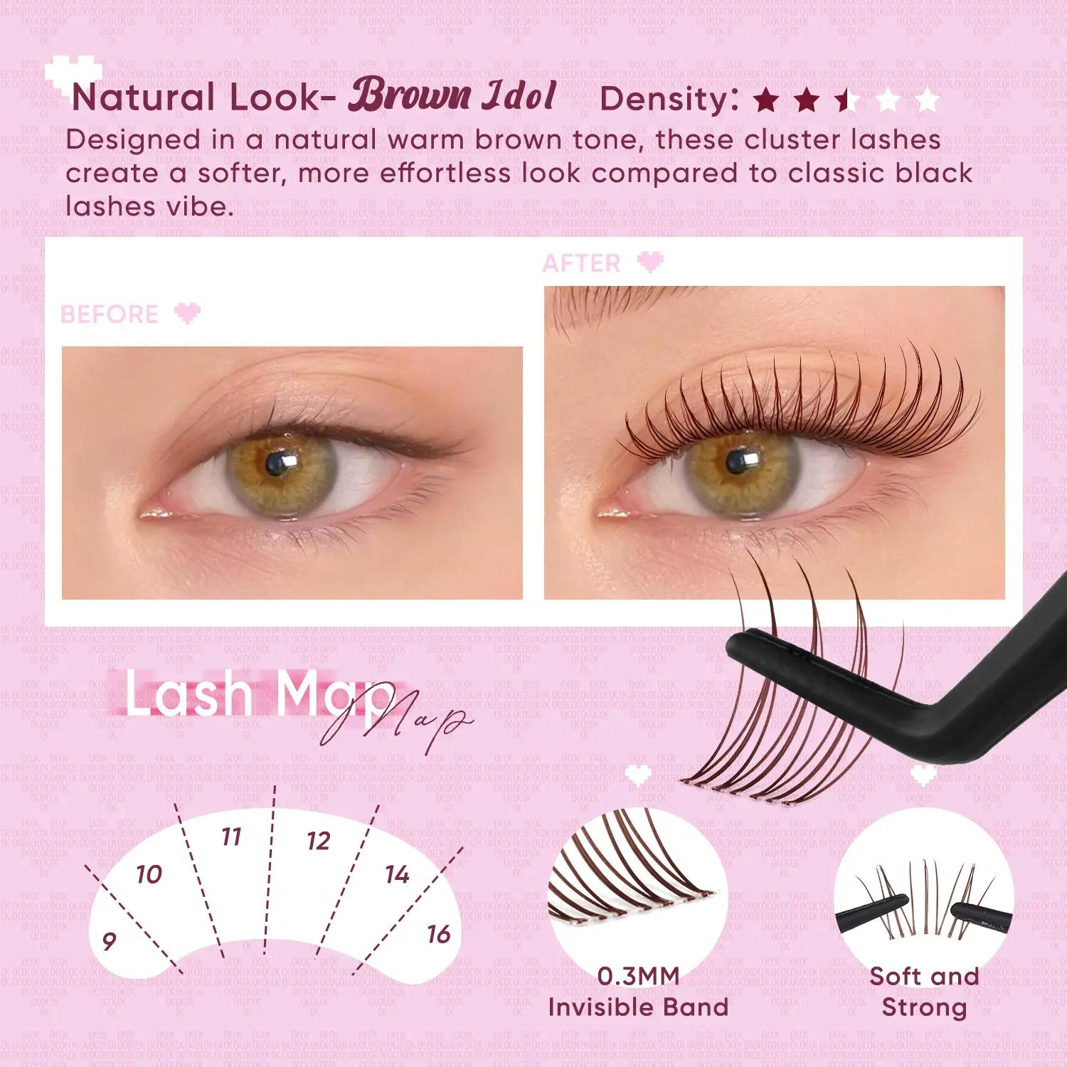 Premium Brown Lash Clusters Kit - D Curl Wispy DIY Eyelash Extensions