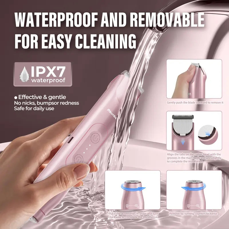 2-in-1 Electric Bikini Trimmer and Shaver for Women, IPX7 Waterproof Rechargeable Razor