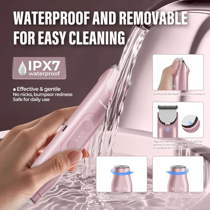 2-in-1 Electric Bikini Trimmer and Shaver for Women, IPX7 Waterproof Rechargeable Razor