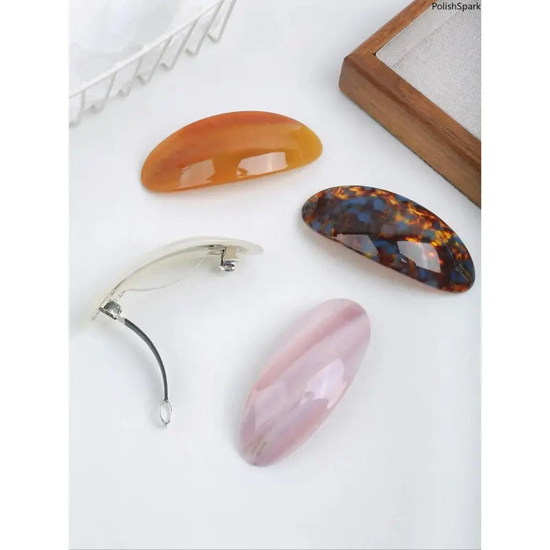 5 Pack French Style Acrylic Hair Barrettes - Large Oval Tortoise Shell Non-Slip Clips for Thick and Thin Hair