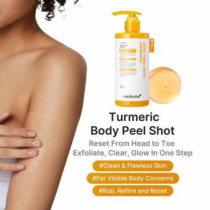 Kojic Acid Turmeric Peel Shot and Brightening Body Wash Set with Gold Vita Jelly Mist Serum