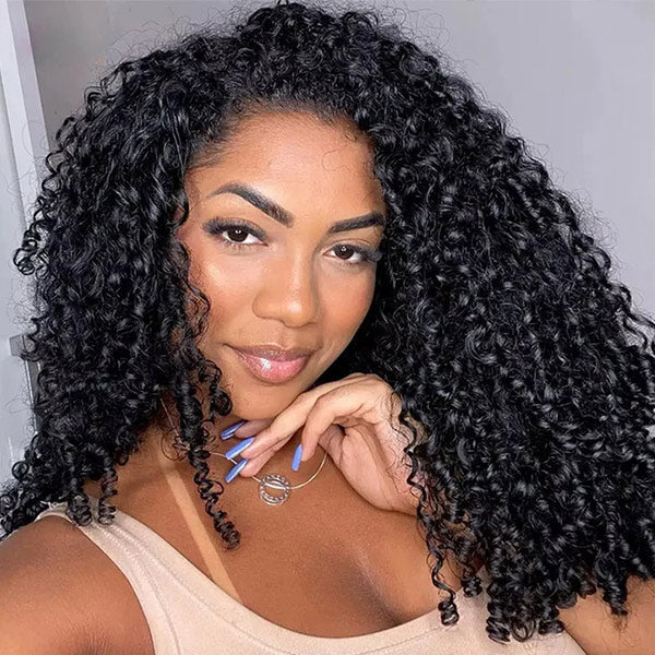 3 In 1 Burmese Curly Glueless Wear Go Half Wig with Elastic Drawstring Seamless Flip Over
