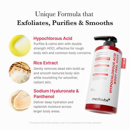 Smooth & Clear Body Care Set - Hypochlorous Acid Peel, Kojic Acid Body Wash, Toner Pad & Mist