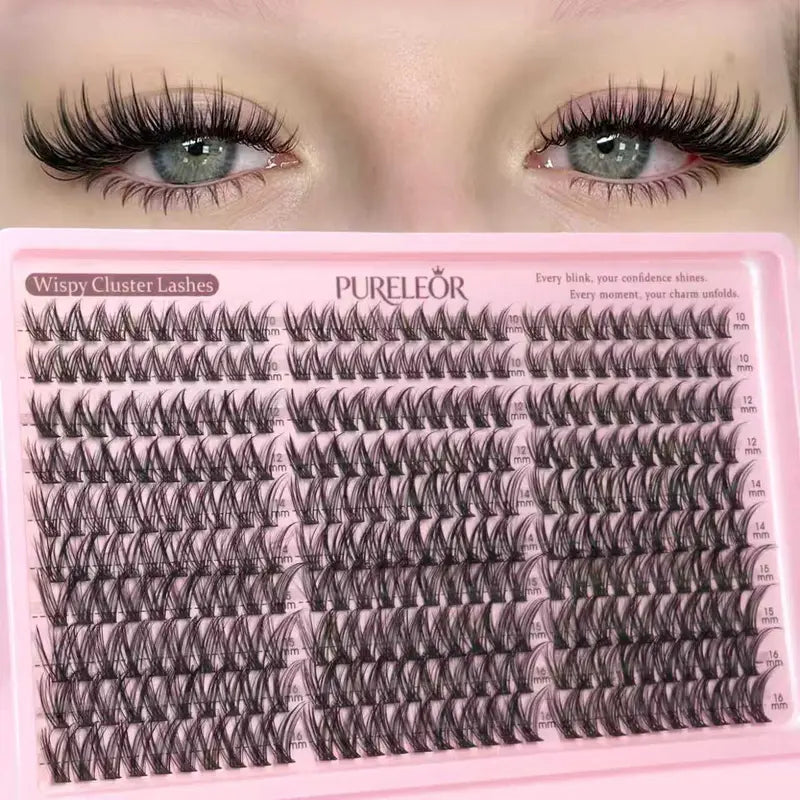 Lash Clusters Kit Wispy Natural DIY Eyelash Extensions 10-16mm 300pcs C Curl Individual Eyelashes