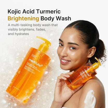 Kojic Acid Turmeric Peel Shot and Brightening Body Wash Set with Gold Vita Jelly Mist Serum