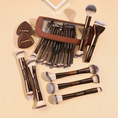 22-Piece Professional Makeup Brush Set with Storage Bag and Powder Puffs