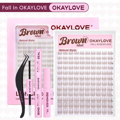 Brown Idol Lash Clusters Kit - D Curl Wispy Extension Kit for Natural DIY Makeup