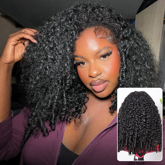3 In 1 Burmese Curly Glueless Wear Go Half Wig with Elastic Drawstring Seamless Flip Over