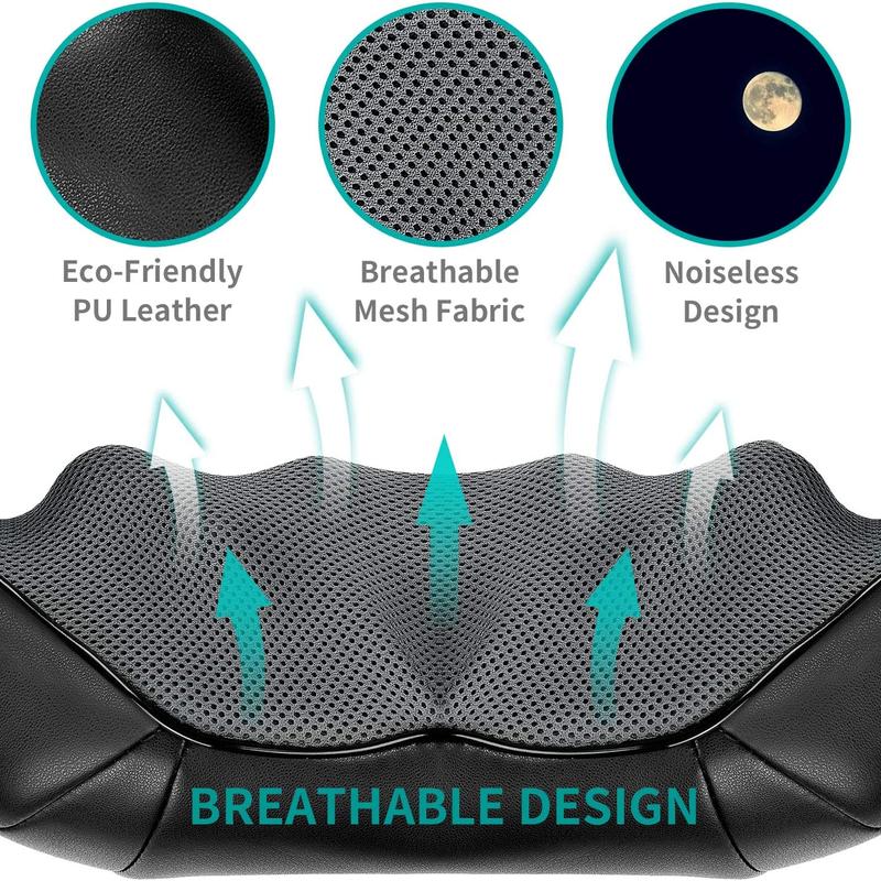 Ergonomic Shiatsu Neck and Back Massager with Soothing Heat and 8 Deep-Kneading Nodes