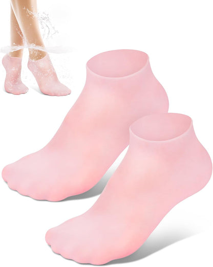 Silicone Moisturizing Socks for Dry Cracked Feet, Soft Gel Spa Pedicure Socks for Heel Care, Pink