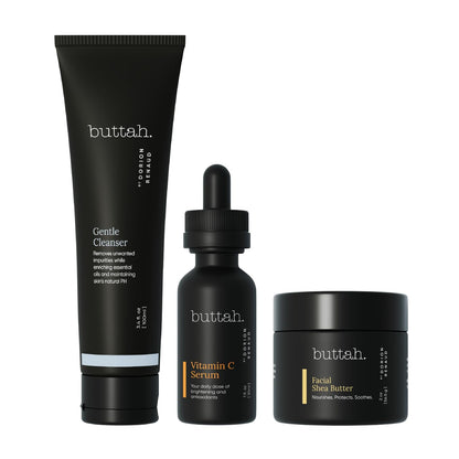 Buttah Skin 3pc Skin Care Kit For Men & Women | Shea Butter, 15% Vitamin C Serum, Facial Cleanser | Black-Founded Skincare
