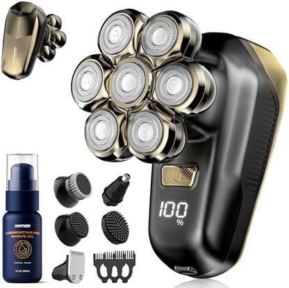7D Magnetic Electric Shaver for Women & Men, Waterproof Bald Head Trimmer Kit with USB Charging