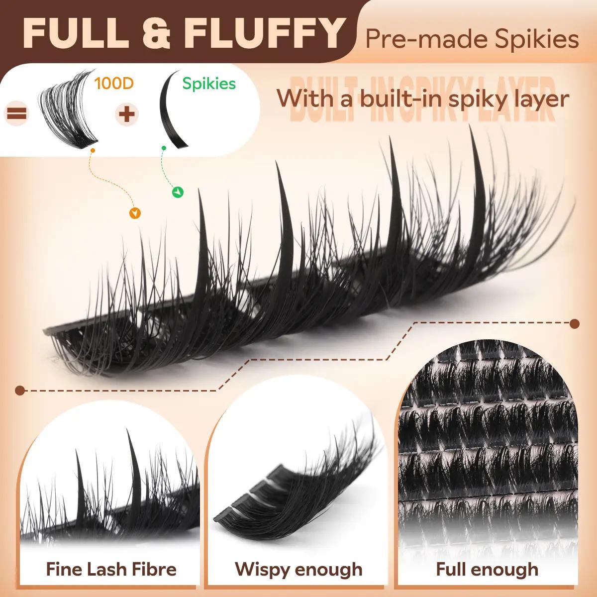 Spiky Manga Lash Clusters - Wispy Individual Eyelash Extensions, D Curve 12-18mm, 204 Pcs