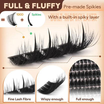 Spiky Manga Lash Clusters - Wispy Individual Eyelash Extensions, D Curve 12-18mm, 204 Pcs