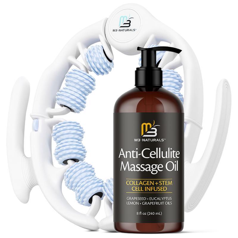 Anti Cellulite Oil and Lymphatic Drainage Massager Kit - Deep Tissue Tool for Contoured Skin, 8 fl oz