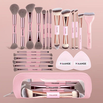 22-Piece Professional Makeup Brush Set with Storage Bag and Powder Puffs