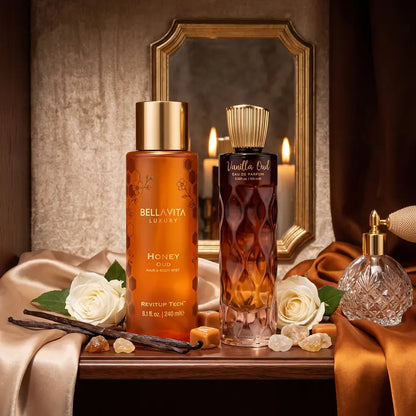 Vanilla Oud EDP & Honey Oud Hair and Body Mist Duo - Long-Lasting Layerable Fragrance Set