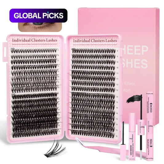 Mixed-Style Lash Clusters Kit, DIY Individual Eyelash Extensions, D-Curl Volume False Eyelashes