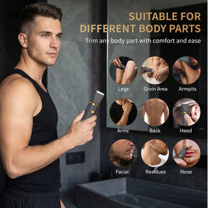 3 in 1 Electric Body Hair Trimmer and Groin Groomer for Men, Waterproof Nose Shaver
