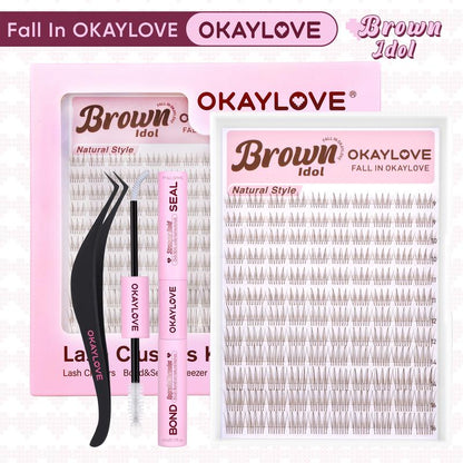 Brown Idol Lash Clusters Kit - D Curl Wispy Extension Kit for Natural DIY Makeup